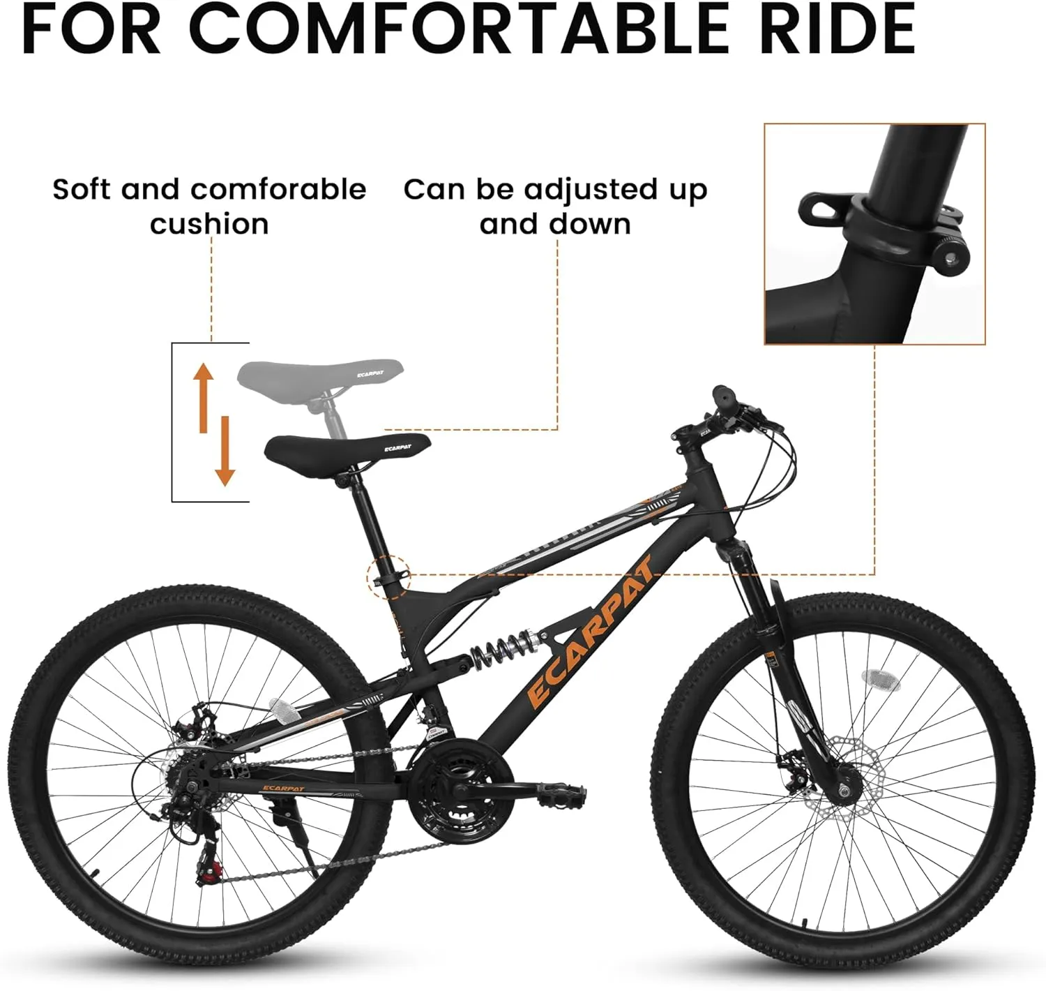 24/26/27.5 Inch Mountain Bike, Dual Full Suspension 21 Speed Womens Mens Mountain Bikes, Commuter Bike with Carbon Steel Frame and Dual Disc Brakes