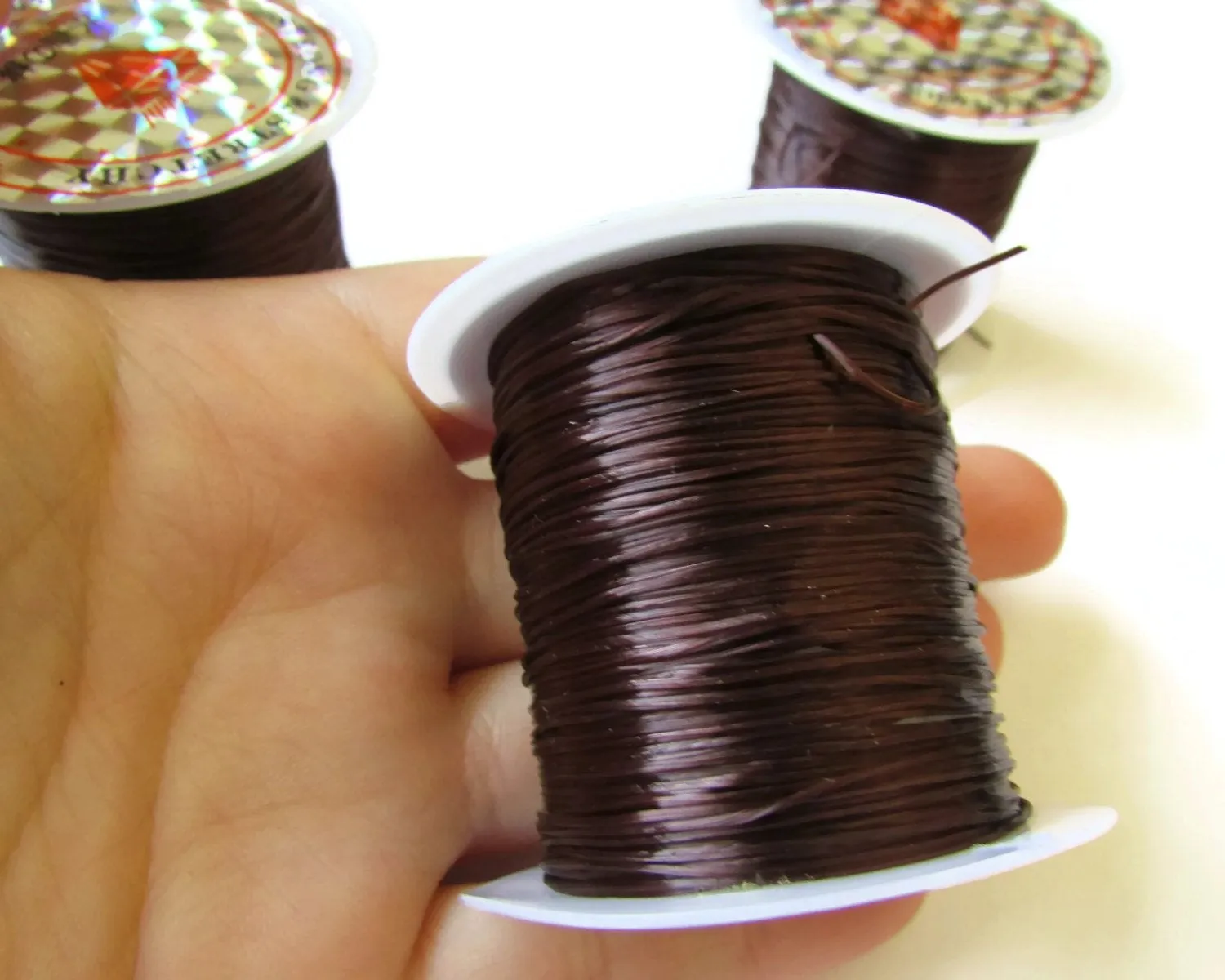 3 Rolls Thread Brown Elastic Cord 0.8mm Brown Elastic Thread 10 Meters per roll