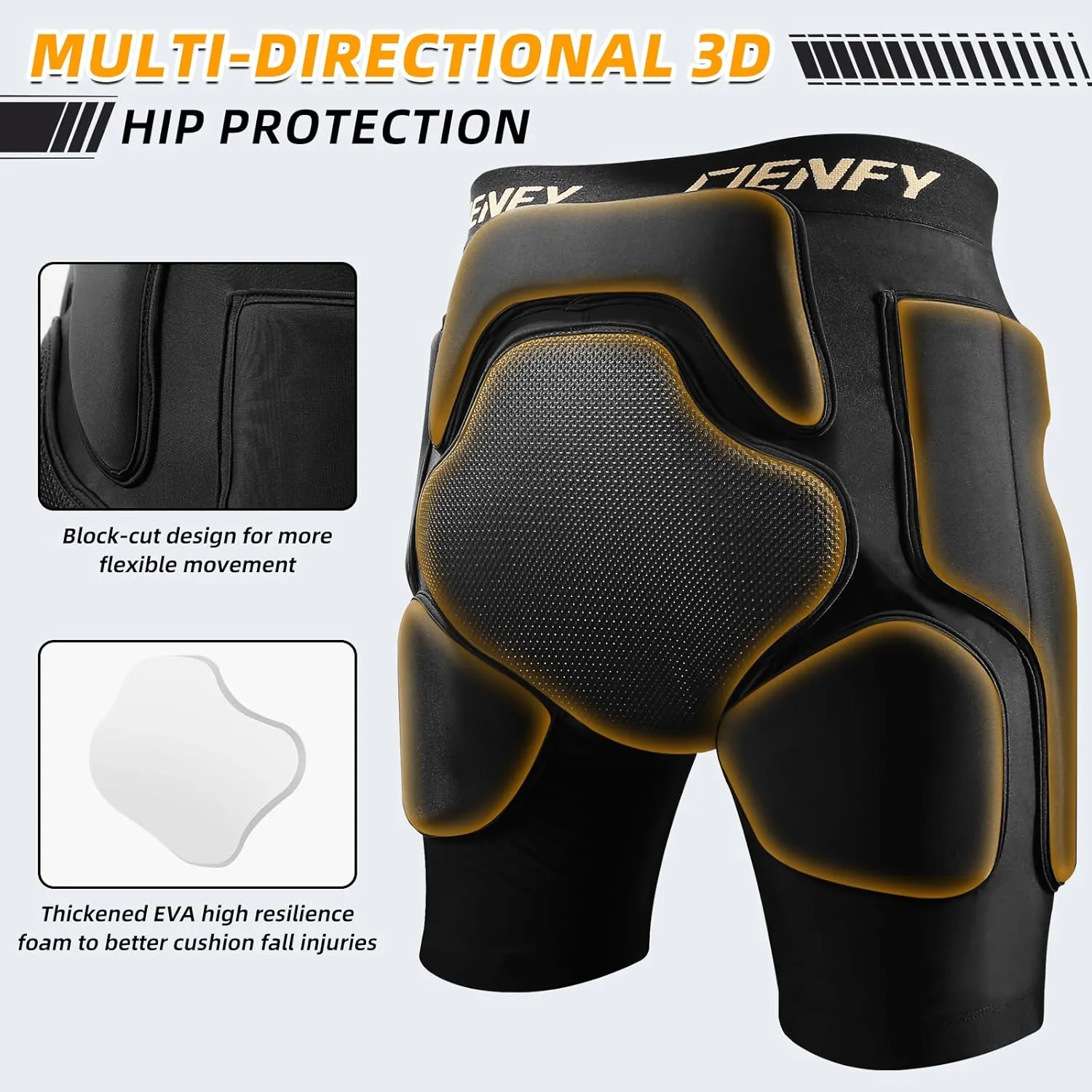 3D Hip Protective Padded Shorts EVA Tailbone Pad Impact Gear for Skiing Skating Snowboarding Skateboarding