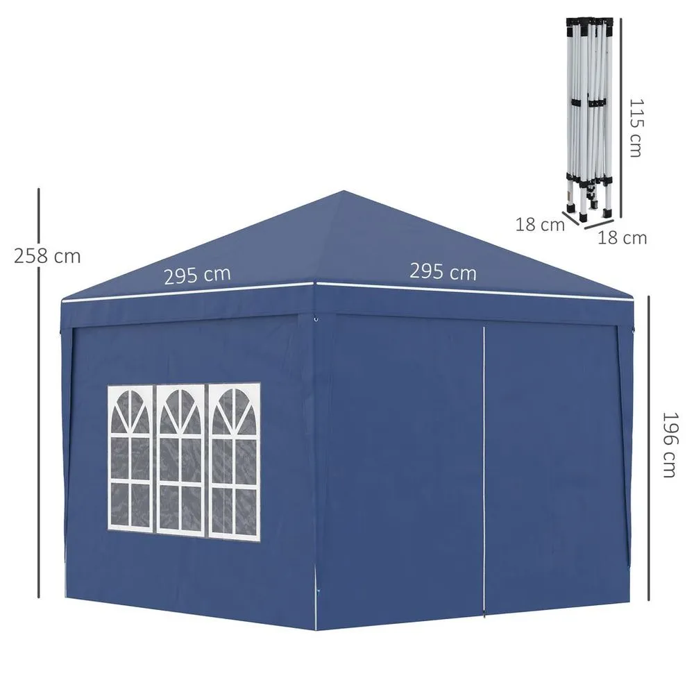 3mx3m Pop Up Gazebo Party Tent Canopy Marquee with Storage Bag Blue