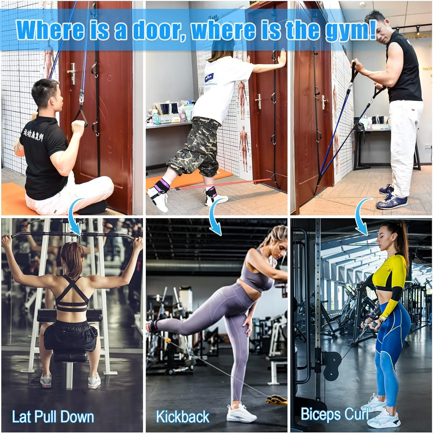 Brebebe Upgrade Door Anchor for Resistance Bands Exercise, Multi Points Anchor With 7 Loops   7 D Rings, Home Gym Workout Equipment With Ratchet Adjust Tighten Strap, Not Loose, Sturdy
