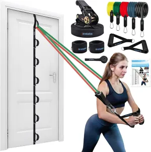 Brebebe Upgrade Door Anchor for Resistance Bands Exercise, Multi Points Anchor With 7 Loops   7 D Rings, Home Gym Workout Equipment With Ratchet Adjust Tighten Strap, Not Loose, Sturdy