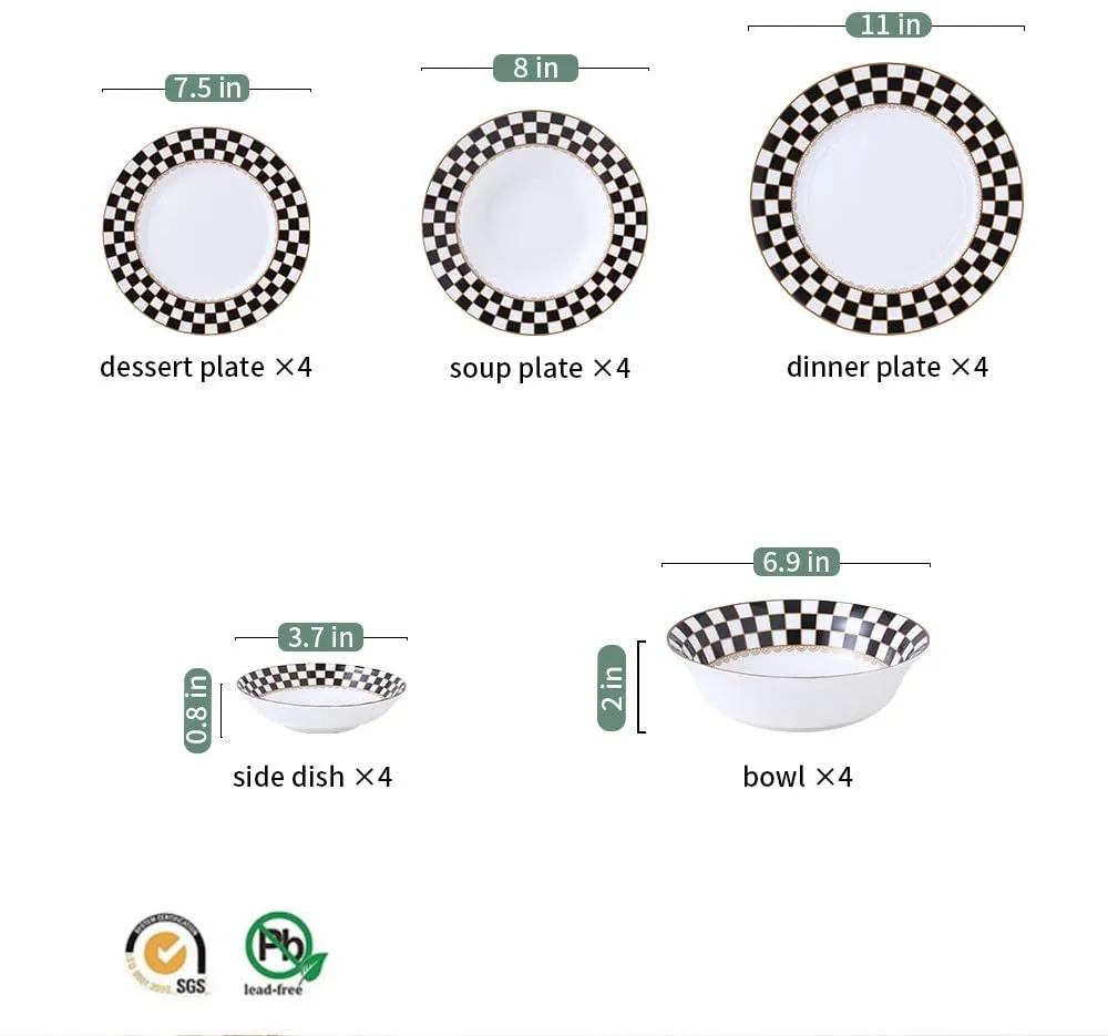 Checker Pattern 20-pieceDinnerware Set for 4, Bone China