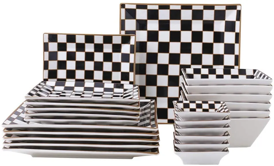 Checker Pattern 20-pieceDinnerware Set for 4, Bone China