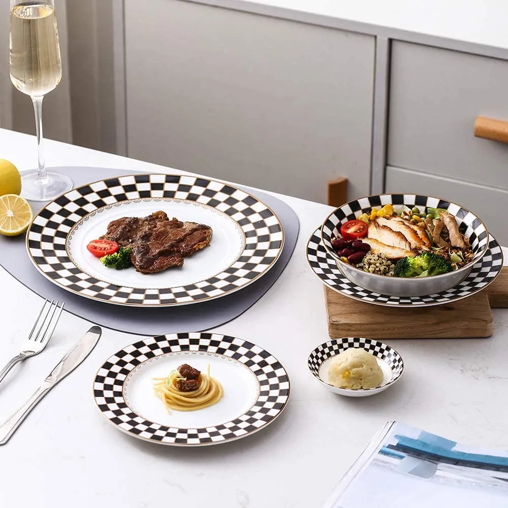 Checker Pattern 20-pieceDinnerware Set for 4, Bone China