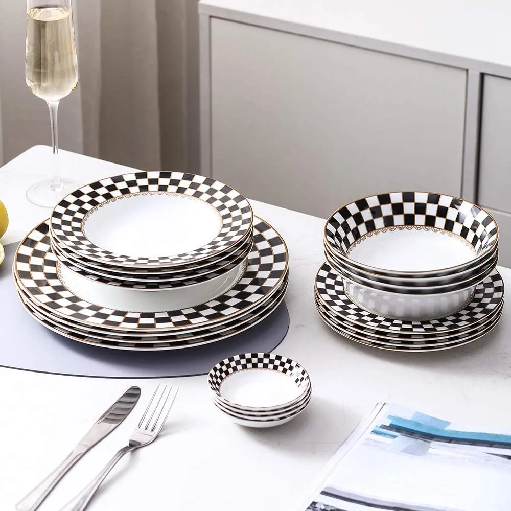 Checker Pattern 20-pieceDinnerware Set for 4, Bone China