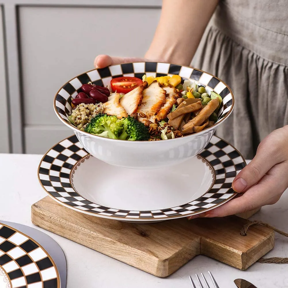 Checker Pattern 20-pieceDinnerware Set for 4, Bone China