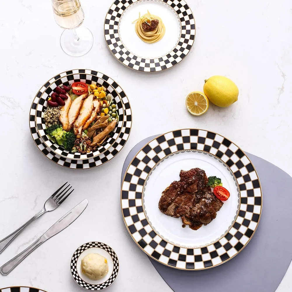 Checker Pattern 20-pieceDinnerware Set for 4, Bone China
