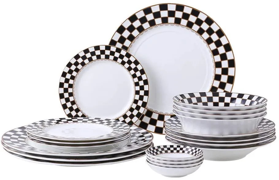 Checker Pattern 20-pieceDinnerware Set for 4, Bone China