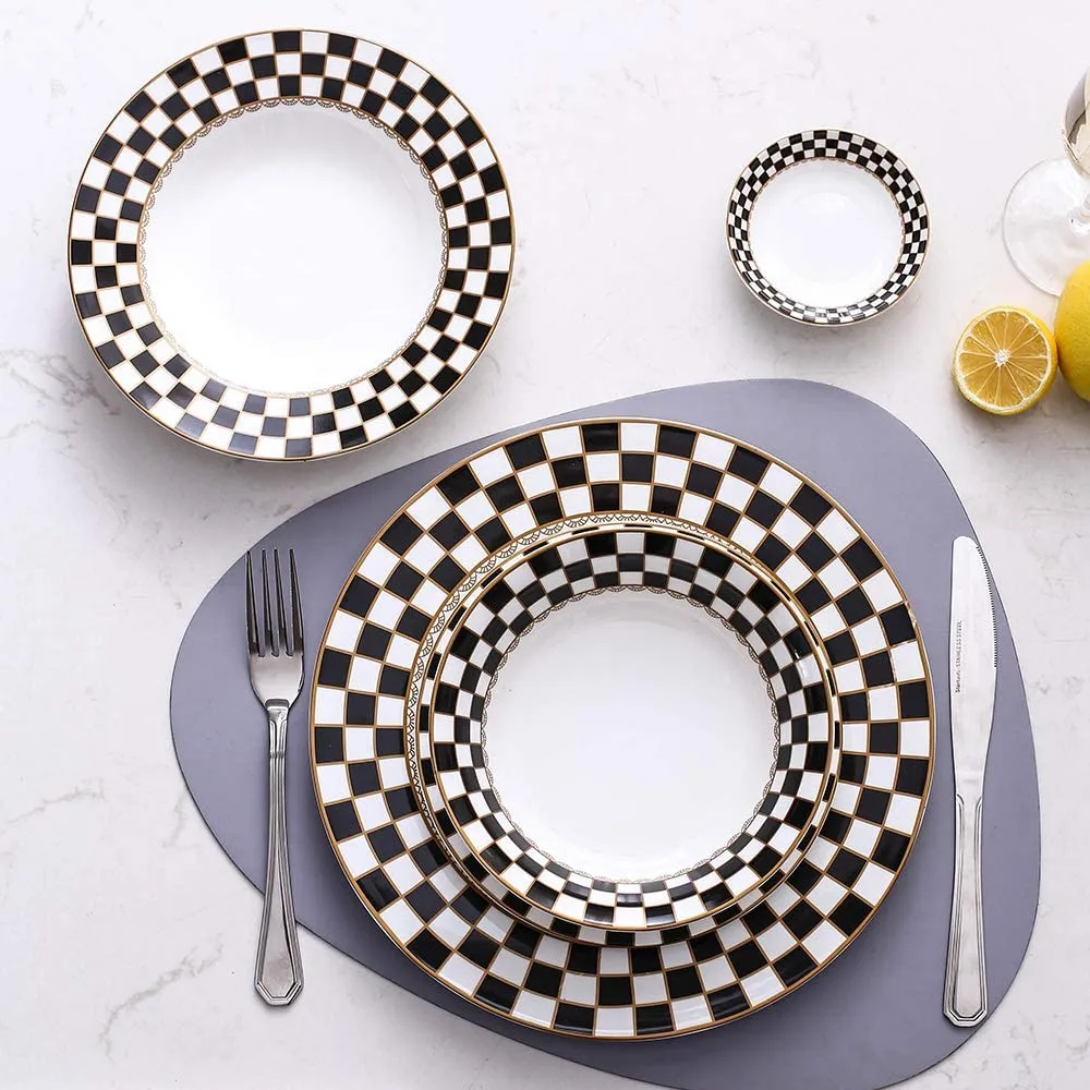 Checker Pattern 20-pieceDinnerware Set for 4, Bone China