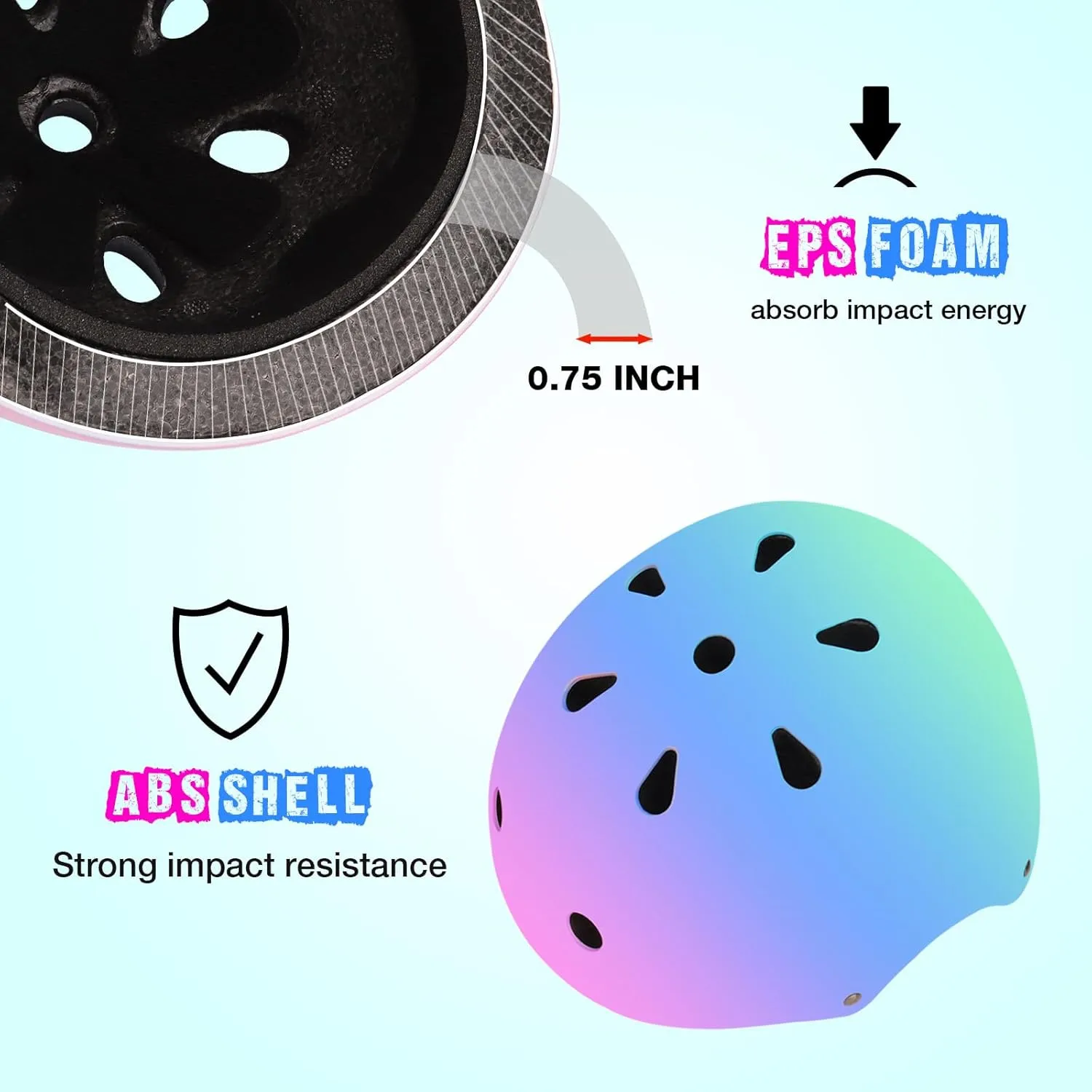 Color Gradient Adjustable Bike Helmet with Knee and Elbow Pads - Kids Toddler Boys and Girls Skateboard Helmet for Ages 3-14 | Ideal for Riding, Scooters, Inline Skating, Longboarding, Roller Skating