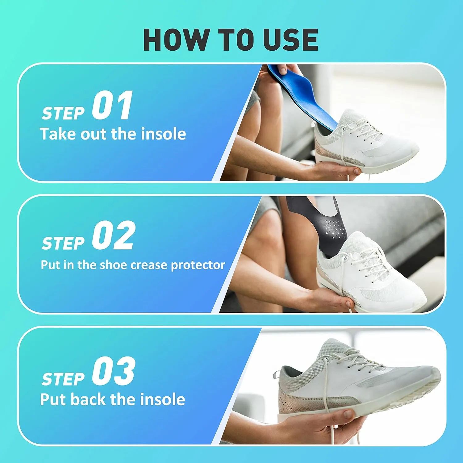 Crease Protectors Suitable for Most Sneakers, 4 Pairs Crease Protectors for Jordan 1, Air Force 1, and Dunk Low; Men's 7.5-12/ Women's 5-8.5 (Men's US Size 7.5-12, Black White)