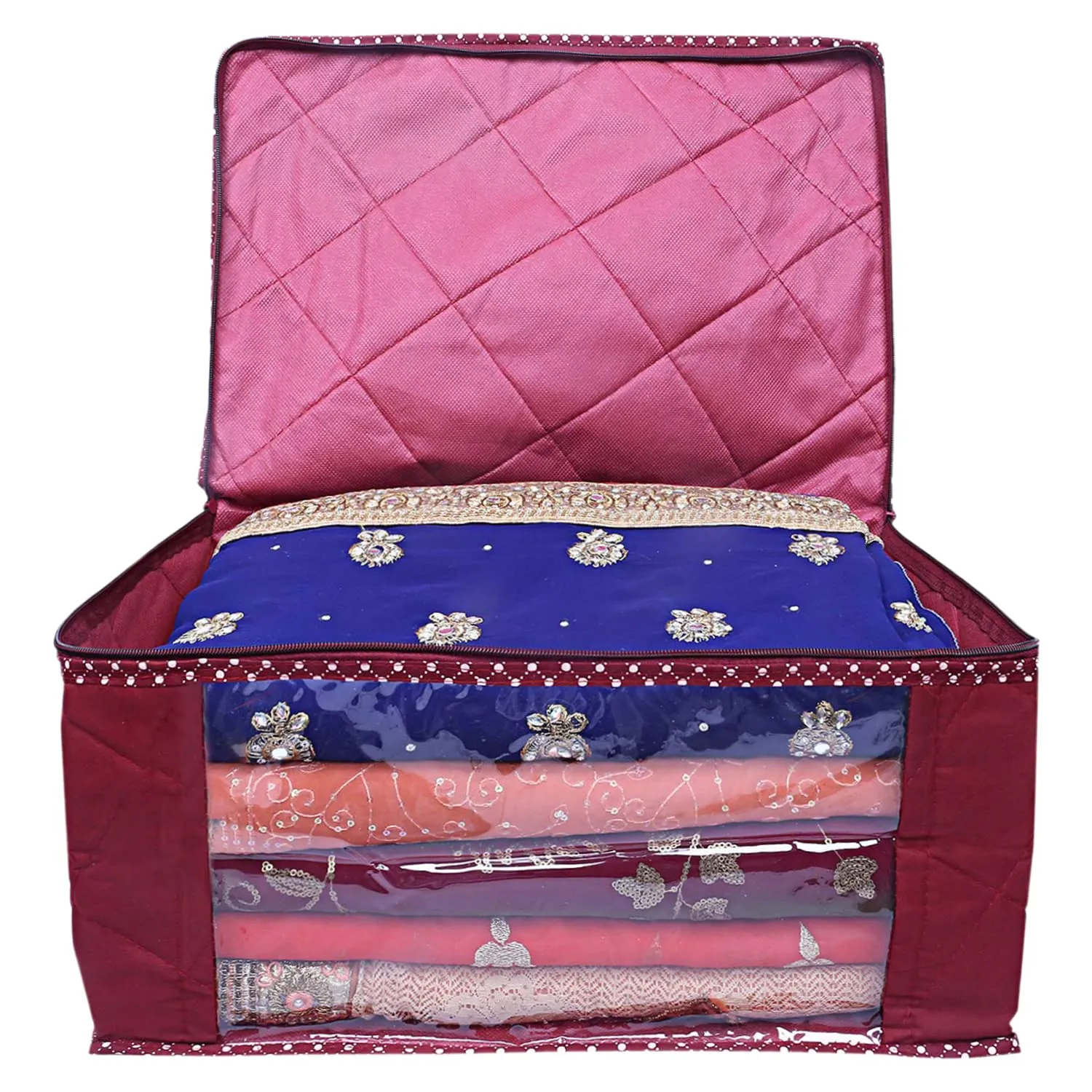 Heart Home Parachute Wardrobe Organizer/Cover/Storage Bag For Store Saree, Lehenga, Suit, Dress, Clothes With Transparent Window (Maroon)