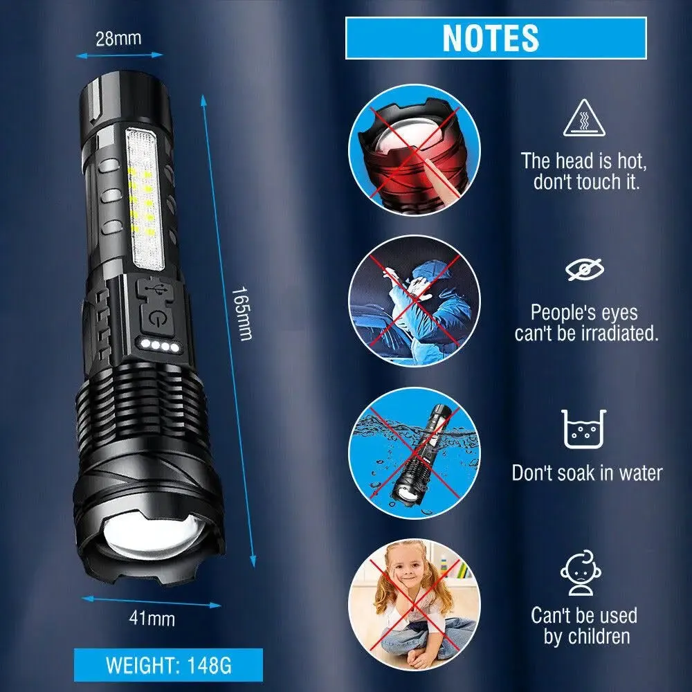 High Strong Power Led Flashlights with 30W Lamp Beads Portable Torch Camping Fishing Lantern USB Rechargeable Zoom Lamp