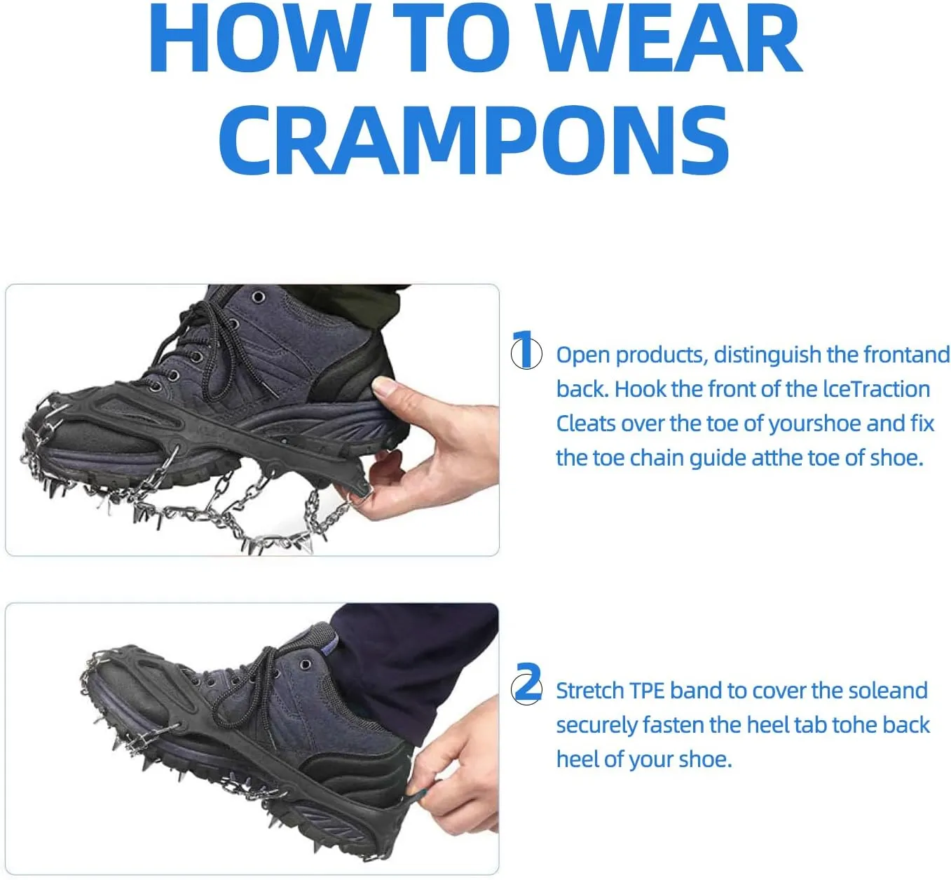 ICE Cleats for Boots  Chain CRAMPONS with Anti-Slip 12 Stainless Steel Spikes for Walking, Hiking, Climbing, Mountaineering, and Snow Adventures