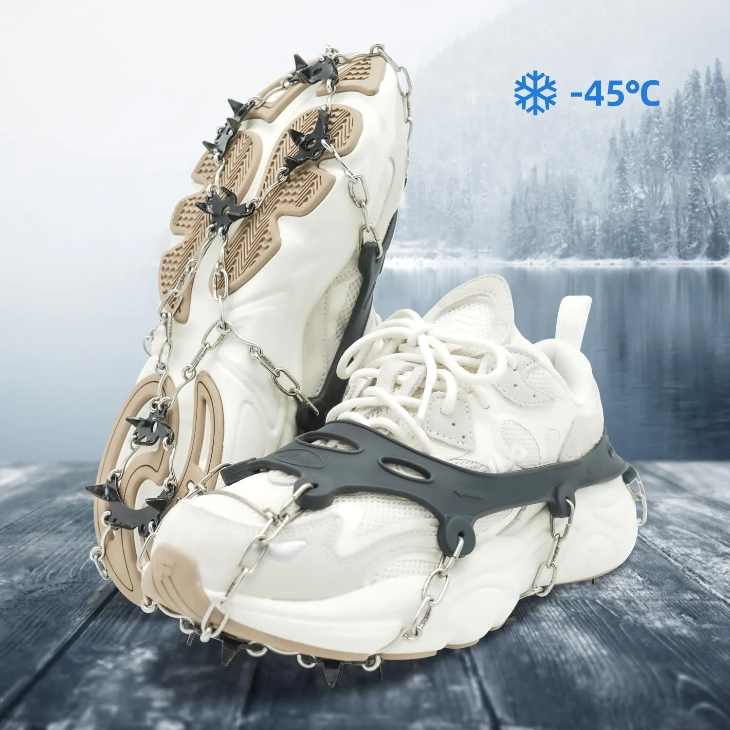ICE Cleats for Boots  Chain CRAMPONS with Anti-Slip 12 Stainless Steel Spikes for Walking, Hiking, Climbing, Mountaineering, and Snow Adventures