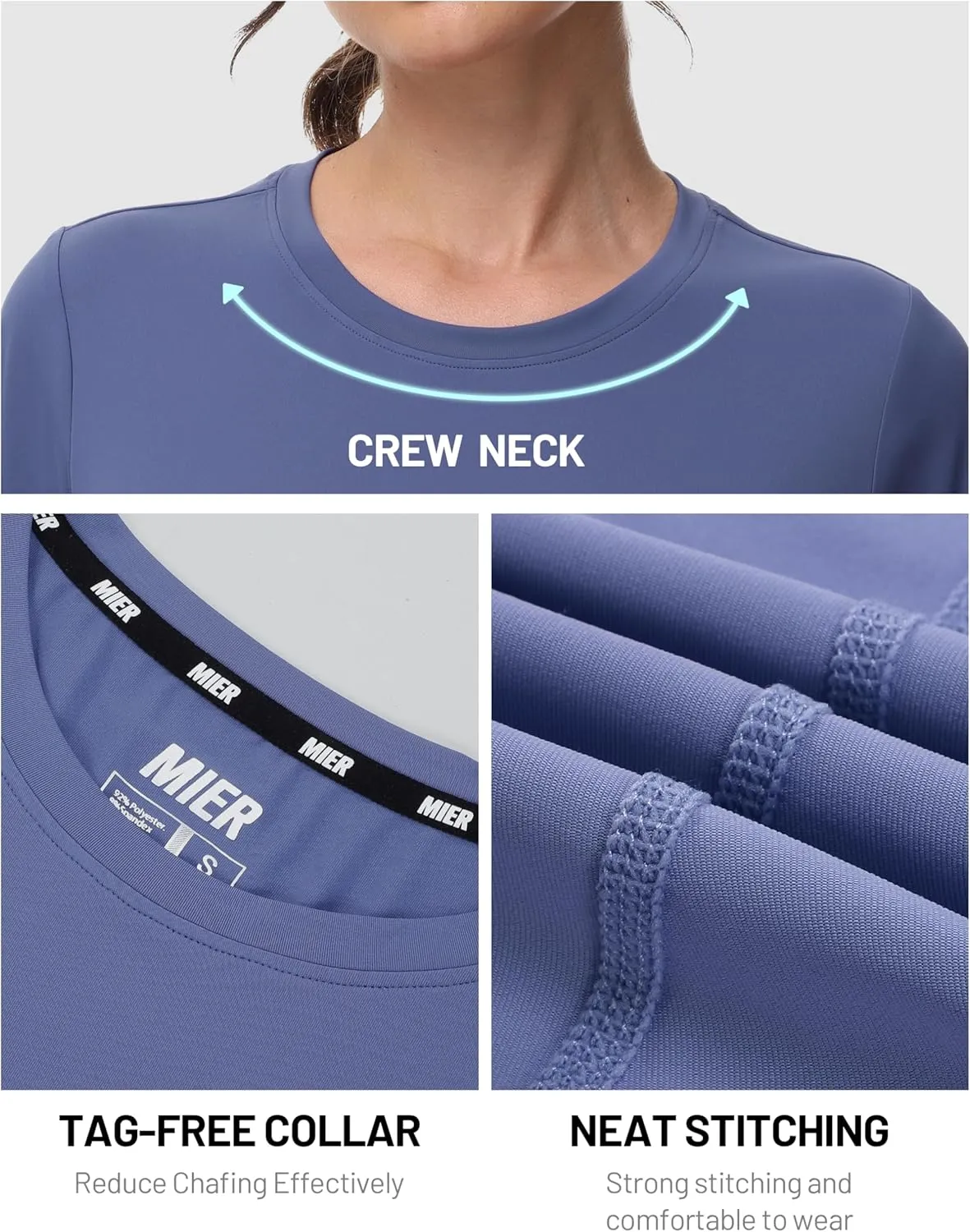 MIER Women's Running Athletic Shirts Dry Fit Active T-Shirt Tops Short Sleeve Soft Crew Neck Gym Workout Exercise Tees
