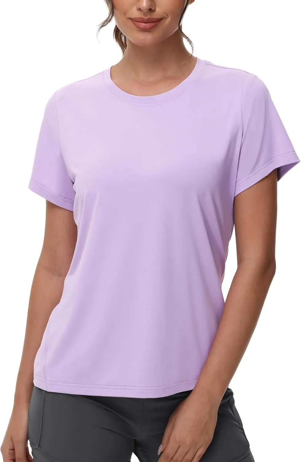 MIER Women's Running Athletic Shirts Dry Fit Active T-Shirt Tops Short Sleeve Soft Crew Neck Gym Workout Exercise Tees