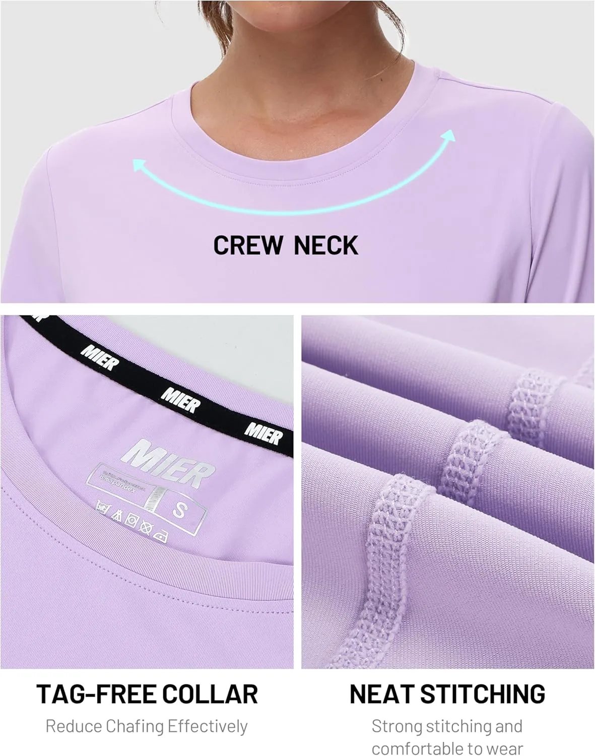 MIER Women's Running Athletic Shirts Dry Fit Active T-Shirt Tops Short Sleeve Soft Crew Neck Gym Workout Exercise Tees