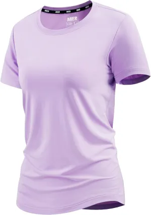 MIER Women's Running Athletic Shirts Dry Fit Active T-Shirt Tops Short Sleeve Soft Crew Neck Gym Workout Exercise Tees