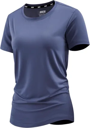 MIER Women's Running Athletic Shirts Dry Fit Active T-Shirt Tops Short Sleeve Soft Crew Neck Gym Workout Exercise Tees