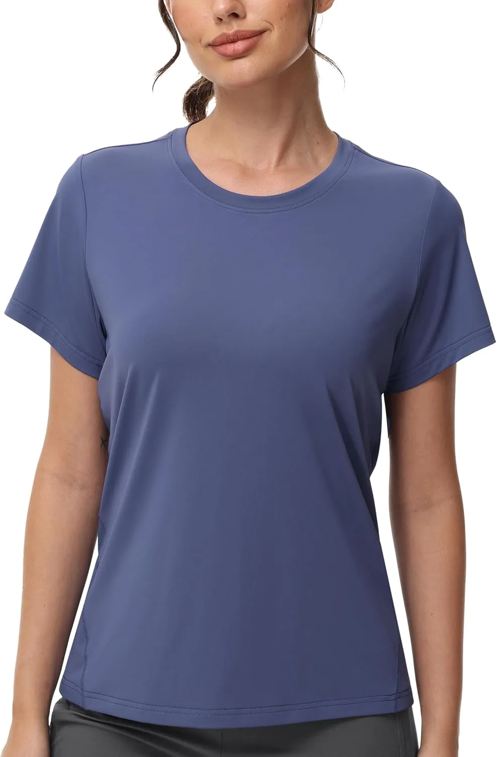 MIER Women's Running Athletic Shirts Dry Fit Active T-Shirt Tops Short Sleeve Soft Crew Neck Gym Workout Exercise Tees