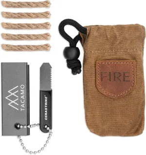 Mini Emergency Fire Starter Kit 4.5 x 2.5 x 1, 2.5oz - Compact All-Weather Survival Fire Making Kit with Ferro Rod, Cerastrike Ceramic Scraper, Tinder Tabs & Canvas Storage Bag