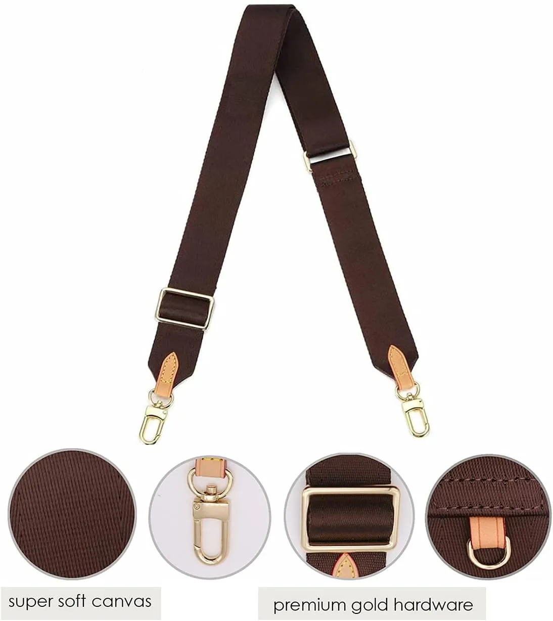 Multi Pochette Accessories Replacement Adjustable Crossbody Wide Cavas Strap for Shoulder Bags Multi Purpose Strap (Brown)