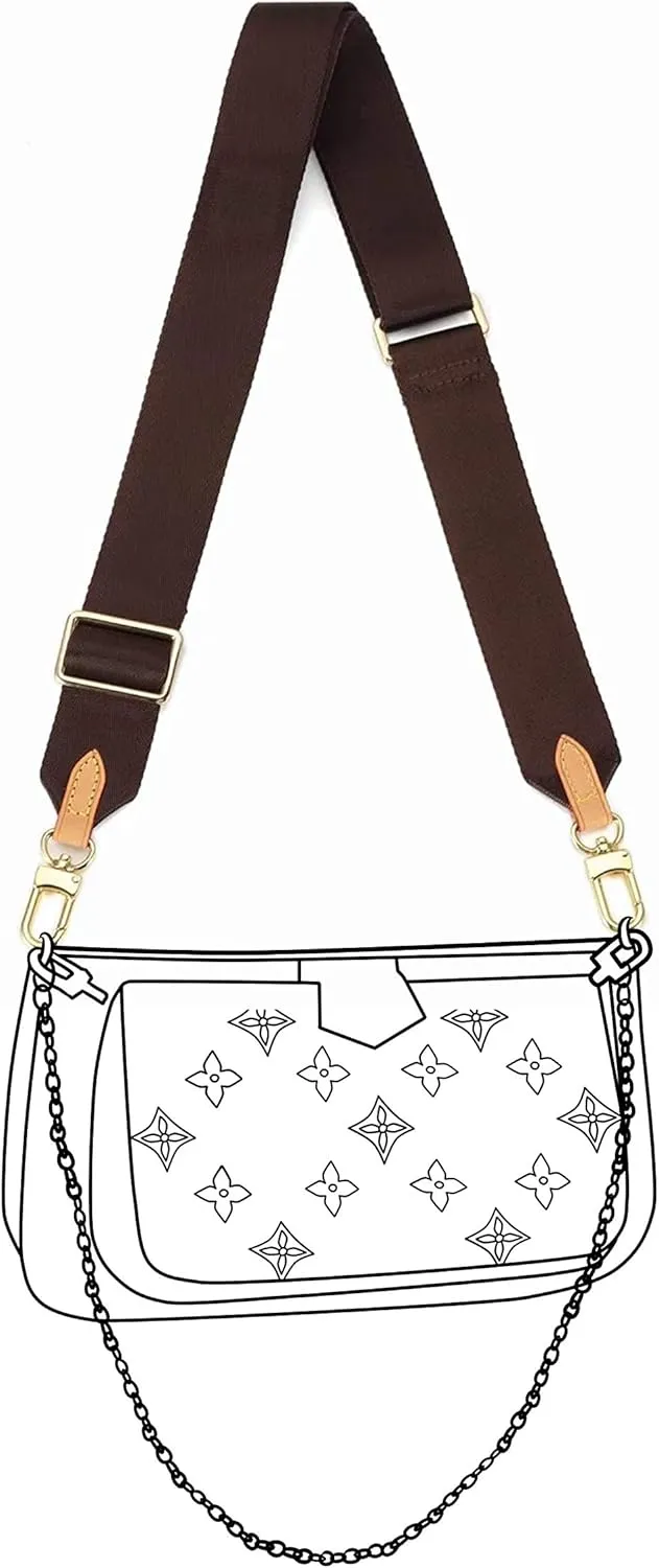 Multi Pochette Accessories Replacement Adjustable Crossbody Wide Cavas Strap for Shoulder Bags Multi Purpose Strap (Brown)