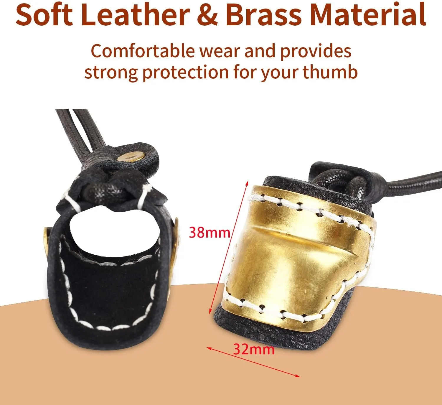 SOPOGER Archery Thumb Ring Handmade Brass Leather Finger Guard Adjustable Traditional Thumb Ring Mongolian Finger Protector for Horse Bow Longbow Recurve Bow