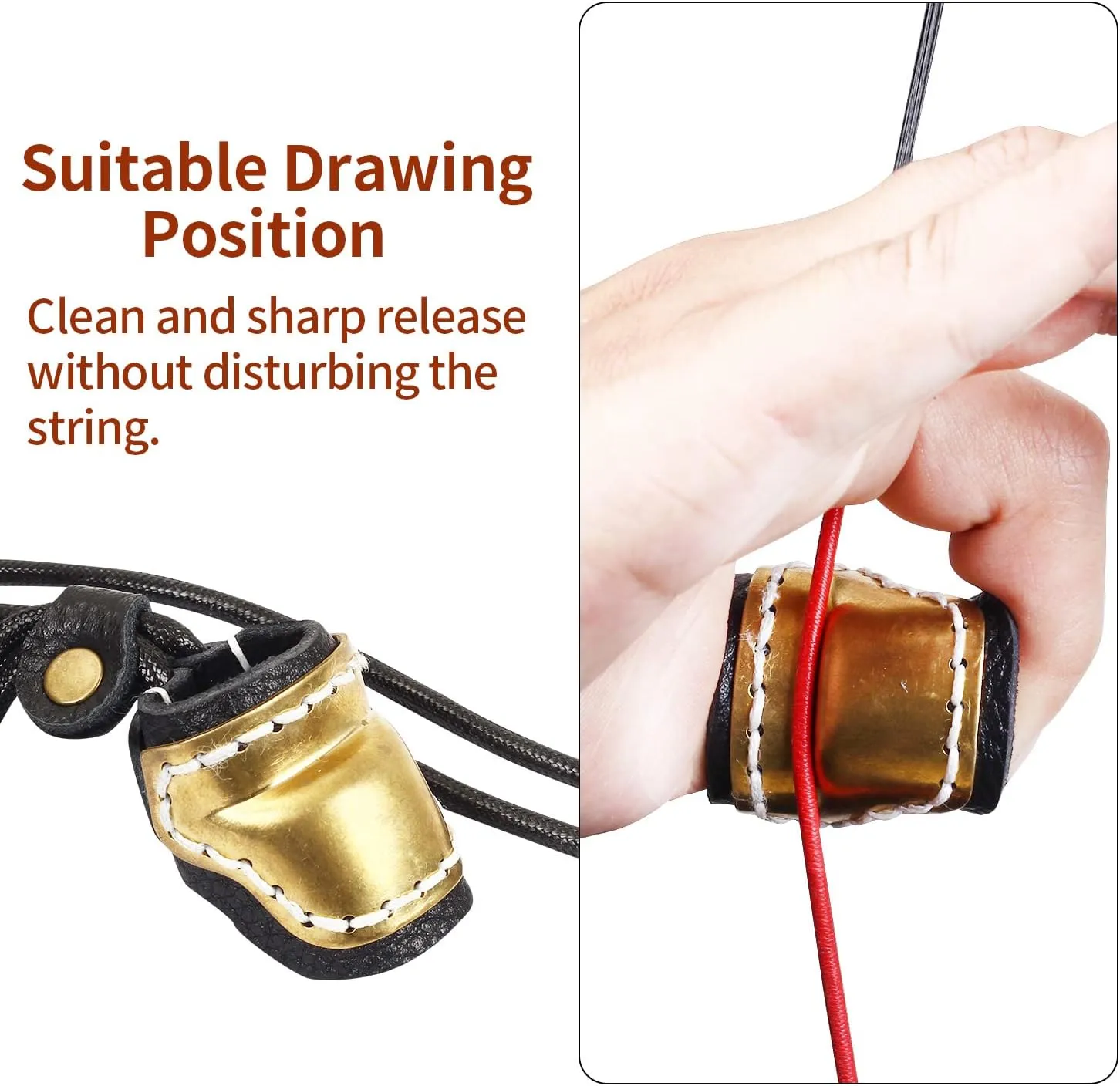 SOPOGER Archery Thumb Ring Handmade Brass Leather Finger Guard Adjustable Traditional Thumb Ring Mongolian Finger Protector for Horse Bow Longbow Recurve Bow