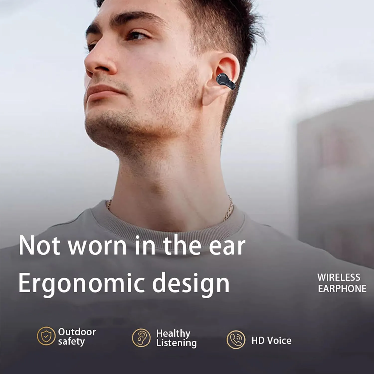Wireless Earbuds Open Ear Clip Air Conduction Headphones With LED Power Display, Sport Bluetooth 5.3 (White)