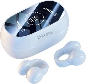 Wireless Earbuds Open Ear Clip Air Conduction Headphones With LED Power Display, Sport Bluetooth 5.3 (White)