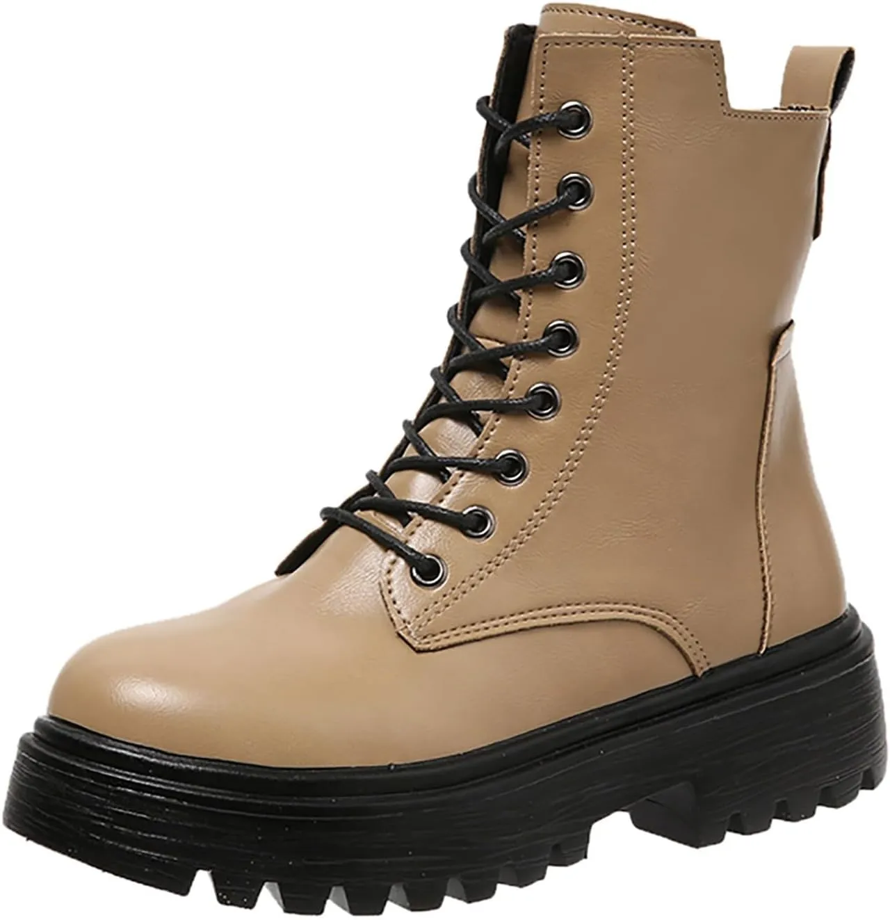 Women's Combat Boots Lug Sole Fashion Ankle Booties Military Motorcycle Riding Platform Boots Side Zipper Lace-up Shoe