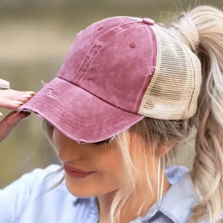 Women's Criss Cross Ponytail Mesh Hat